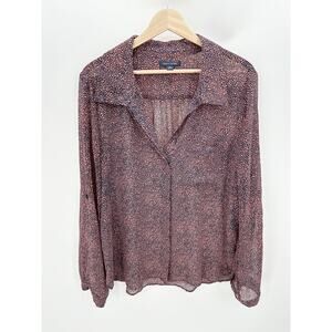 Tommy Hilfiger Pink Blue Speckled Button Down Sheer Blouse Polyester Women XL